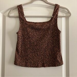 Brown Leopard Print Square Neck Tank Top